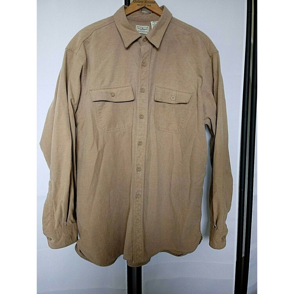 LL Bean Long Sleeve Button Up Tan CHAMOIS XL